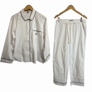 J Crew Women's M End On End Cotton Long Sleeve Pajama Set White (Monogrammed)